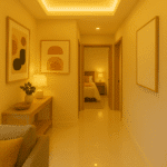 Corredor iluminado com decoração minimalista